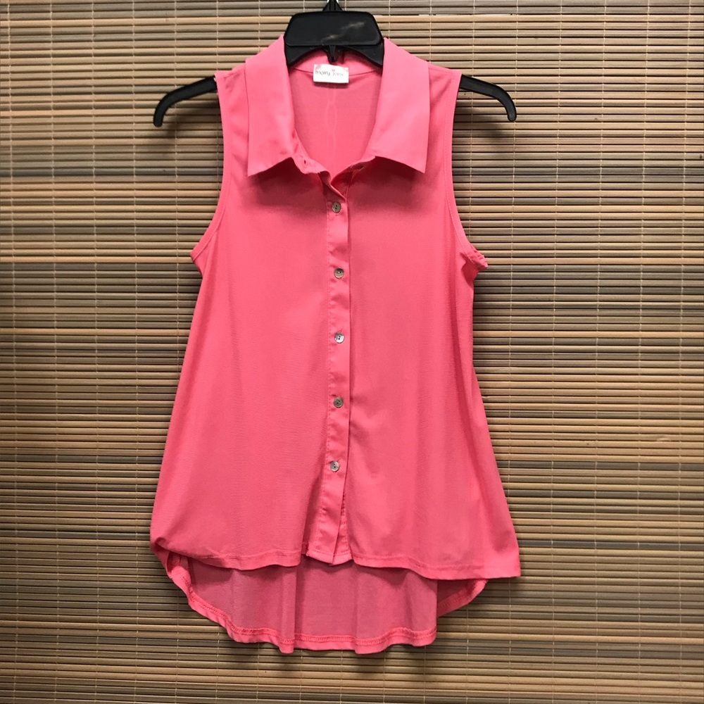 Pink, Button Down Mary Jane Sleeveless Top